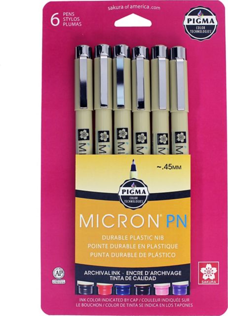 MICRON PLACTIC NIB PEN SET .45MM 6-ASSORTED SIZES